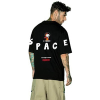 Bewakoof Official Peanuts Merchandise Men's Graphic Print Oversized Fit Half Sleeve Round Neck Cotton T-Shirt_630667_Black_Xl
