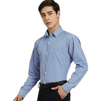 English Navy Men's Checkered Slim Fit Shirt (2061Blue42_Blue & White