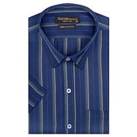 Accox Men's Cotton Half Sleeves Dark Striped Regular Fit Formal Shirt For Men(Gcr145_44) Blue