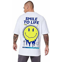 Veirdo Oversize Loose Fit, Drop Shoulder, Baggy Fit, Round Neck White Color Printed Half Sleeve T-Shirt For Men/Boys