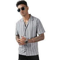 Swadesi Stuff Men's Geometric Print Regular Fit Polycotton Shirt | Stylish Half Sleeve Casual Shirt For Men (In, Alpha, M, Regular, Grey)