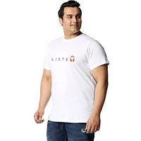 Bewakoof Men's Keep Listening Typography Plus Size T-Shirt, Regular Fit, Round Neck, Half Sleeve_590291_White_6Xl