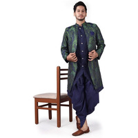 Xepon Mens Ethnic Wear Wedding Sherwani & Dhoti Set(Mahendi -Blue Xl, Size)
