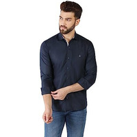Toplot Men's Solid Slim Fit Cotton Blend Casual Shirt With Spread Collar & Full Sleeves (Plain-Shirt-5112-Navy-M)