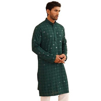 Sojanya (Since 1958 Men's Cotton Embroidered Sequinned Green Long Kurta Size 38