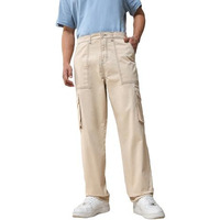 Bewakoof Men's Solid Oversized Fit Cotton Blend Cargo Pants_609843_Beige_34