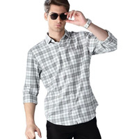 U Turn Men's Cotton Casual Printed Checkered Stylish Latest Shirt For Men (Grey-White; X-Large)
