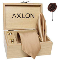 Axlon Men's Micro Polyester Plain Necktie Set With Pocket Square, Brooch Pin And Cufflinks Gift Box (Golden, Free Size)