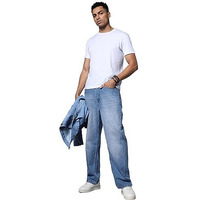 High Star Men's Wide Leg Fit Stretchable Mid Rise Jeans (Hsmjns2067_Blue_30)