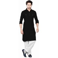 Be Active Men's Solid Pathani Black Kurta Set || Men Kurta Pajama || Men Kurta Pajama Set || Kurta Pajama For Men (Rfsp0002 1 (Black)-Xl)