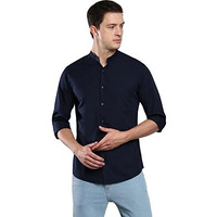 Dennis Lingo Men's Solid Casual Full Sleeves Slim Fit Navy Blue Cotton Shirt-C201_4_Xxl
