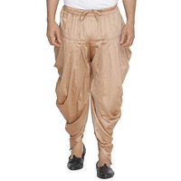 Vastramay Men's Gold Cotton Blend Dhoti || Cotton Silk Cowl Pattern Patiala Style Dhoti Pant With Uniform Chunnar (Drapes) || Easy To Wear & Soft Comfortable Feel|| Ethnic Wear For Festivals, Weddings
