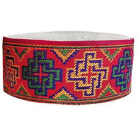 Vastraa Fusion Unisex Woolen Kullu Cap (Pack Of 1) (Ts0961_Broad Swastik-Type Pattern Large 2_Free Size), Red