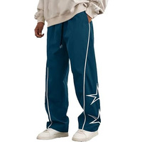 Maniac Jump Cuts Mens Printed Petrol Blue And White Loose Fit Mid Rise Trackpant, Small