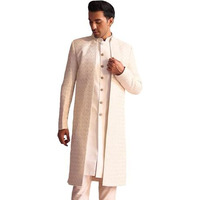 Vastramay Men's Cream Silk Blend Sherwani Only Top