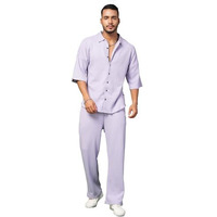 Rigo Oversized Co-Ord Set For Men | Casual Shirt & Shorts Night Suit Set | Lounge-Wear Nightdress Pajama Set For Mens & Boys | Night Wear, Beach Wear, Vacation Wear Outfit Light Purple