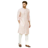 See Designs Men Full Sleeve Pink And Gold Chanderi Silk Sequins Mandarin Collar Side Slit Kurta - Sd2Kt_2421Xl