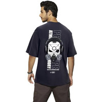 Bewakoof Men's Graphic Printed 100% Cotton T-Shirt - Oversized Fit, Round Neck, Half Sleeves Blue