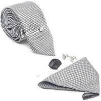 Louis Stitch Mens Black Italian Silk Necktie Set With Pocket Square Cufflinks Brooch Tie (Suit Accessories) (Czech)