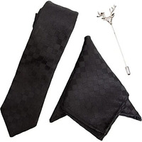 To The Nines Black Microfiber Men's Tie, Pocket Square & Lapel Pin