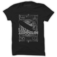 Quote Marshals Men's Regular Fit Led Zeppelin Print Round Neck Black Cotton T-Shirt (M)