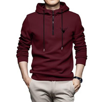 Toplot Men's Woolen Blend Solid Hoodie With Hooded Neck (Zip-Hoodie-5146-Maroon-M)