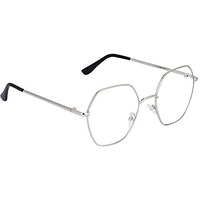 Dervin Clear Lens Hexagon Spectacle Frame For Men And Women (Large, Silver-White)