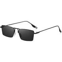 Dervin Metal Rim Rectangular Sunglasses For Men And Women (Black-Black)