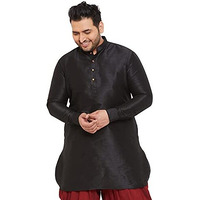 Vastramay Plus Men's Black Silk Blend Kurta (Vplusmuk001Bl_50)