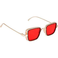 Dervin Men Square Sunglasses Gold, Red Frame, Black Lens (Medium) - 1 Piece