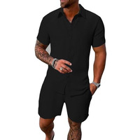 Tagdo Men's Cotton Blend Solid Pajama Set Pack Of 1 (Shorts-Pair-2034-Black-M_Black_Medium)