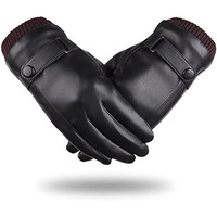 Proberos Winter Gloves For Men, Pu Leather Fleece Warm Lining Gloves For Riding, Touch Screen Winter Gloves Fashion Winter Leather Gloves For Men Driving Gloves For Men (Black Style 1)