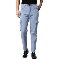 Adbucks Men Loose Fit Men's Flip Pocket Cargo || Men's Stylish Cotton Loose Fit Denim Cargo Jeans (In, Numeric, 32, Light Blue)