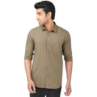 Markrich 100% Cotton Slim Fit Casual Men Shirt, Full Sleeves For Casual & Formal Wear Brown