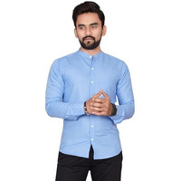 Voroxy Men Regular Fit Solid Mandarin Collar Casual Shirt (Mdrn_Babyblue_L_Babyblue_Large)