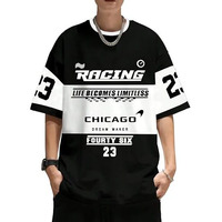 Jump Cuts Mens Racing Printed Round Neck Half Sleeve Black & White Cotton Blend Tshirt