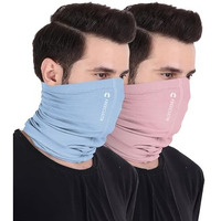Freecultr Unisex Bamboo Bandana, Anti Microbial Super Soft & Comfort Fit, Breathable Multipurpose Headband, Face Mask For Dust Protection And Sun - Plain Pack Of 2-Chalk Blue,Pastle Peach