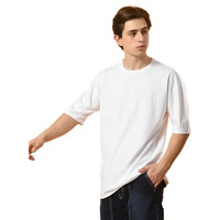 Fitinc Oversized Cotton T Shirt For Man | Half Sleeve Comfortable Crew Neck Drop Shoulder Tshirt For Men - White, Large