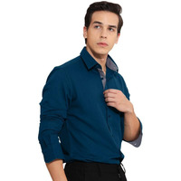 Pinkmint Cotton Men's Shirt L Soild Casual Shirt L Long Sleeve Office Wear Shirt L Spread Collar Regular Fit Shirt Teal