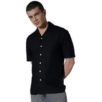 Hubberholme Men's Rayon Relaxed Fit Half Sleeve Resort Shirt (Black, 44)