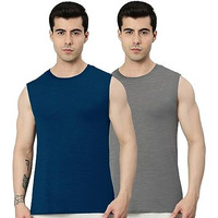Heelium Bamboo Gym Vests For Men, Odour Free, Super Soft, Large, Pack Of 2