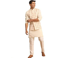Vastramay Leaf Pattern Cotton Nehru Jacket With Kurta And Pyjama Set  Elegant Ethnic Wear For Men