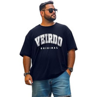 Veirdo 100% Pure Cotton Oversized Fit Drop Shoulder Aesthetic Front Chest Typographic Printed T-Shirt For Men (Vd_Ps_Vdorgnl_Nvy_5Xl)