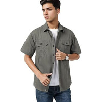 Smowkly Men's Casual Solid Printed Cotton Regular Fit Shirt || Half Sleeve, Button Down, Double Front Pocket || Denim Shacket Style Fashionable Western Outfit (1652_Gry_2Xl)