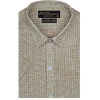 Accox Men's Cotton Linen Half Sleeves Striped Regular Fit Formal Shirt For Men(Gcr222_44) Multicolour