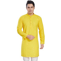 Divisive Men's Sequince Embroidered Cotton Blend Only Slim Fit Kurta (Dkrt571_L_Yellow)