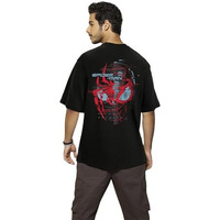 Bewakoof X Official Marvel Merchandise Men's Graphic Printed Cotton T-Shirt - Oversized Fit, Round Neck, Half Sleeves_599566_Black_M