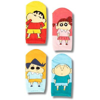Thela Gaadi Shinchan Socks - Pure Cotton Printed Funky Socks For Men & Women | Low Cut Ankle Length Socks | Odour Free & Beathable, Free Size | Pack Of 4 (Shinchan Friends)