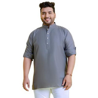 Bigbanana Plus Size Men's Regular Fit Solid Short Kurta (Pollan-Grey,Grey,5Xl)