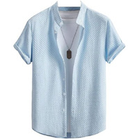 Shirt For Men's | Men Stylish Shirt | Men Polycotton Shirt | Men's Regular Fit | Solid Color Casual Shirt | Chinese Collar Half Sleeve Shirt $$ (In, Alpha, M, Regular, Sky Blue)